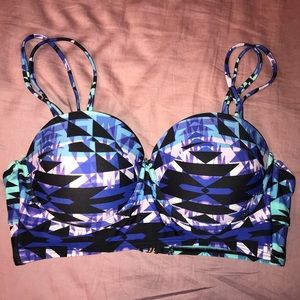 An aztec designed swimsuit top